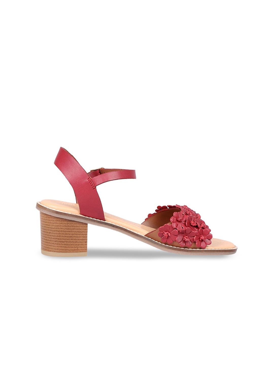 

Hidesign ARETHA Embellished Leather Open Toe Block Heels With Buckles, Red