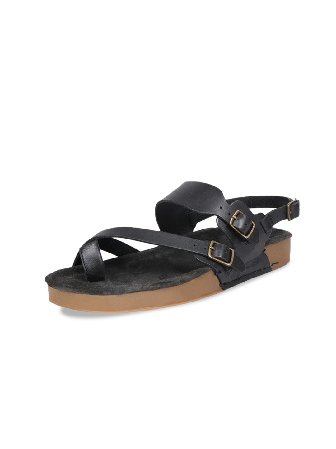 

Hidesign PORT BLAIR Leather One Toe Flats With Buckle Closure, Black