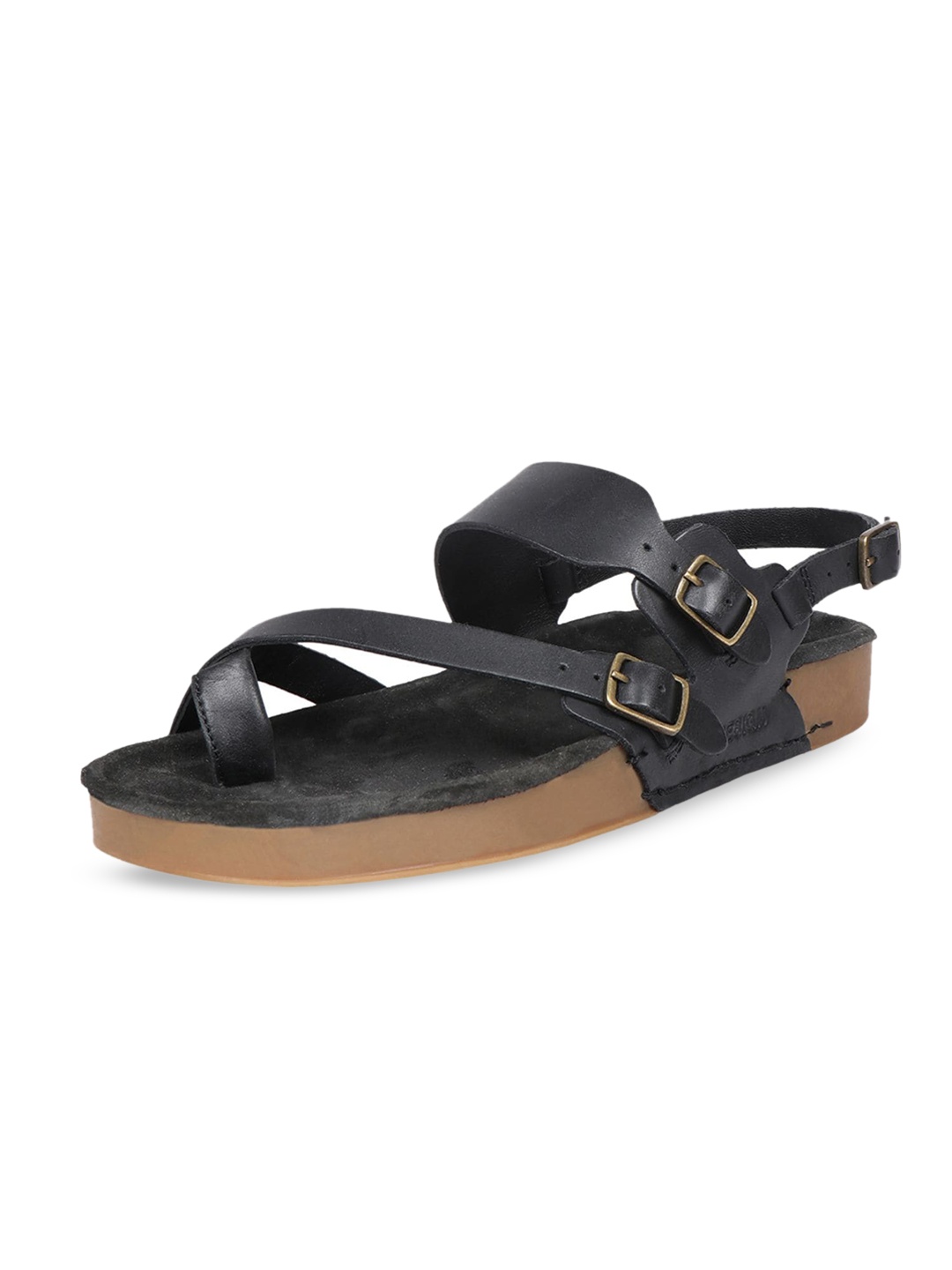 

Hidesign PORT BLAIR Leather One Toe Flats with Buckles, Black
