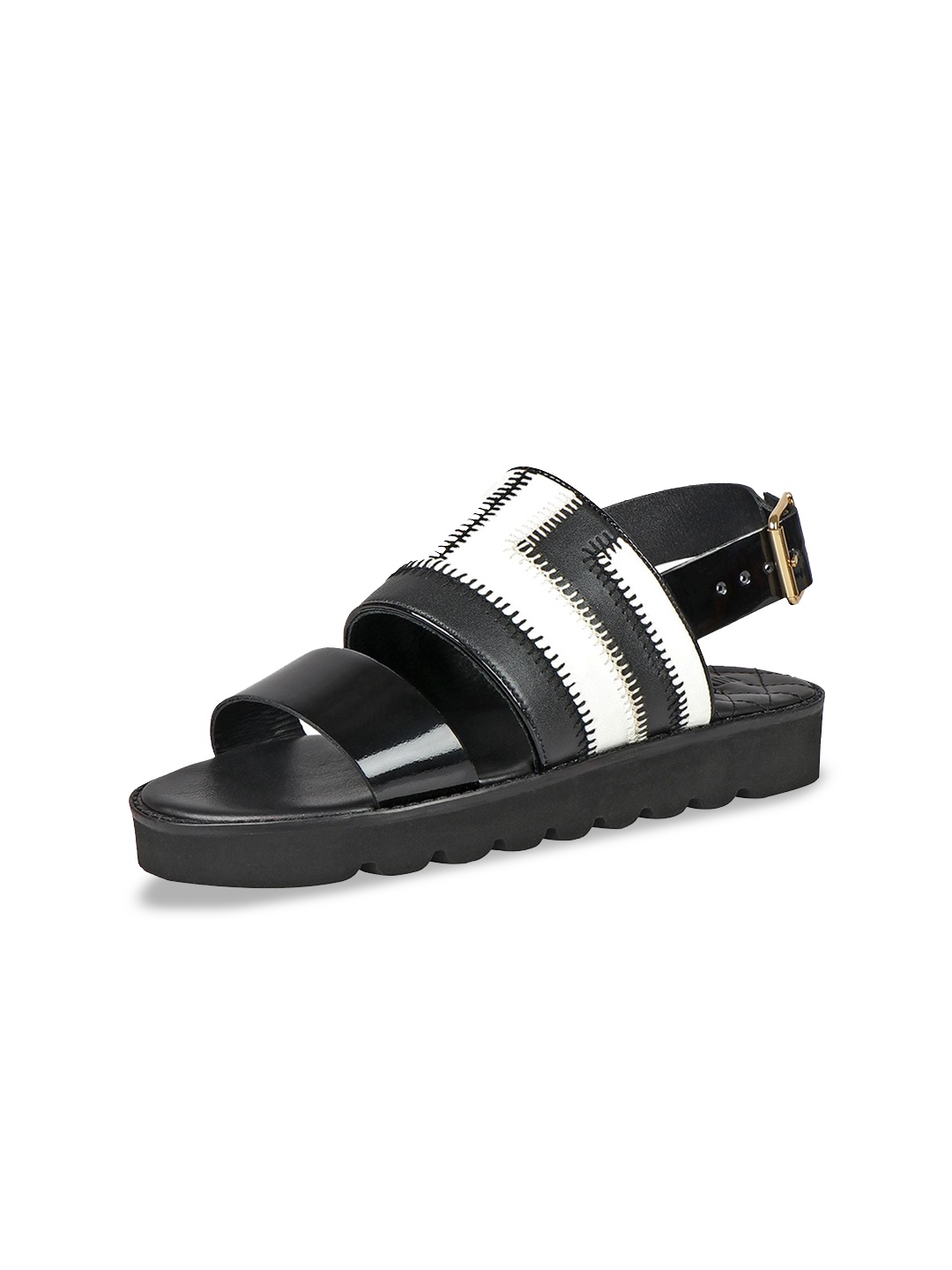 

Hidesign DEBBIE Colourblocked Leather Open Toe Flats With Buckle, Black