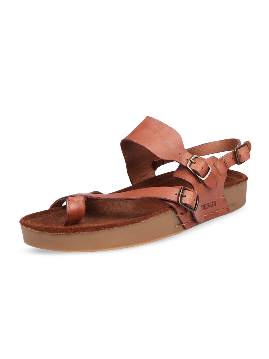 

Hidesign PORT BLAIR Leather One Toe Flats With Buckles, Tan