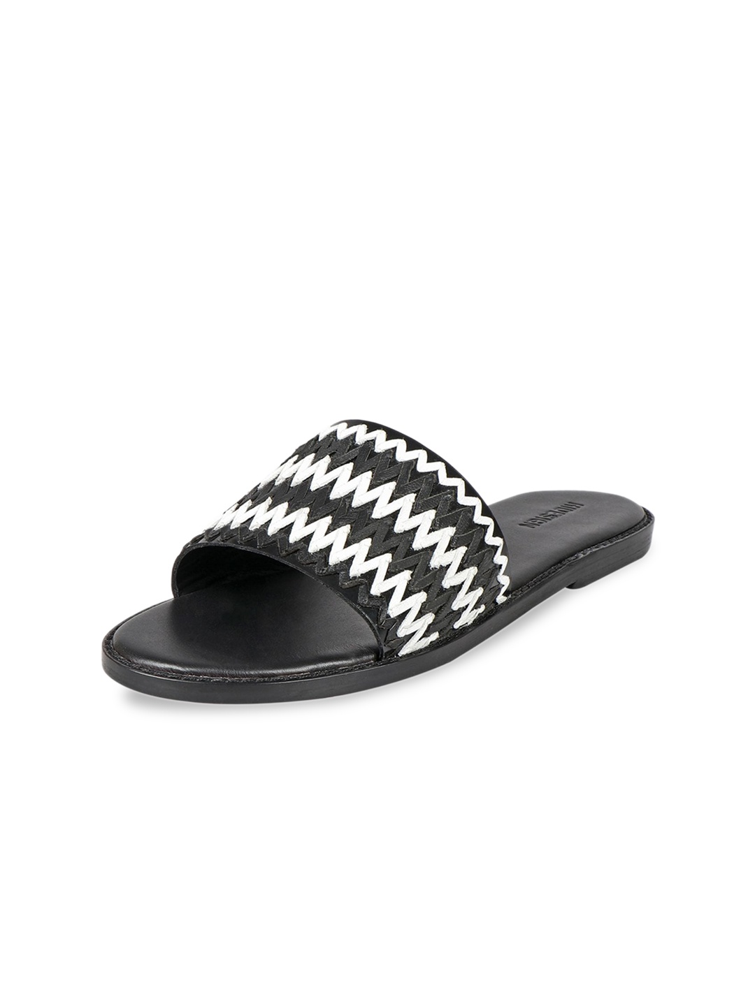 

Hidesign Ziggy Textured Leather Open Toe Flats, Black