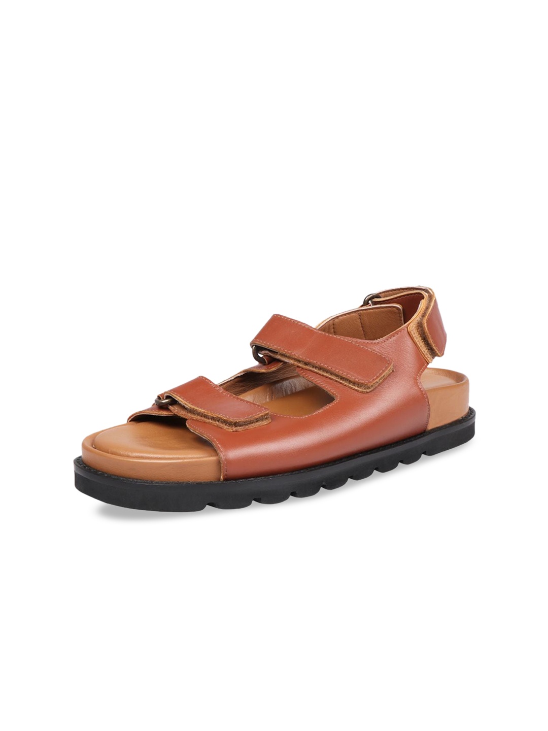

Hidesign Leather Open Toe Flats With Backstrap, Tan