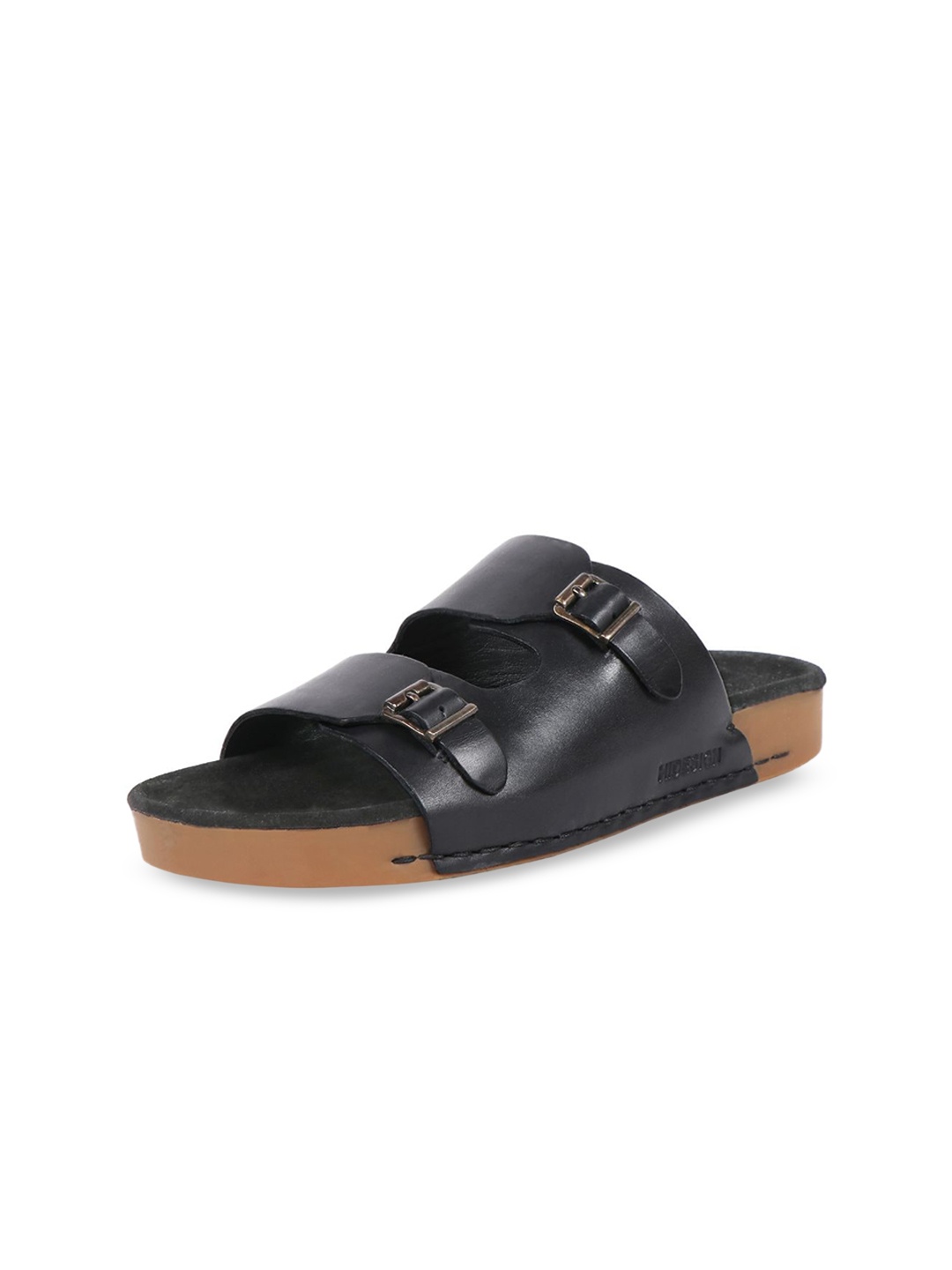 

Hidesign PUERTO RICO Leather Open Toe Flats With Buckle Detail, Black