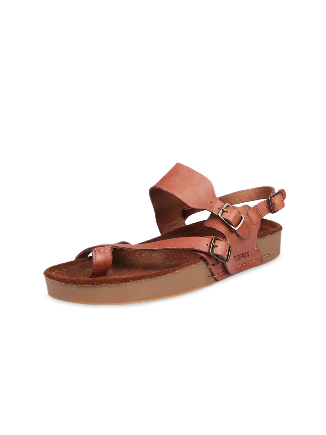 

Hidesign PORT BLAIR Leather One Toe Flats With Buckles Closure, Tan