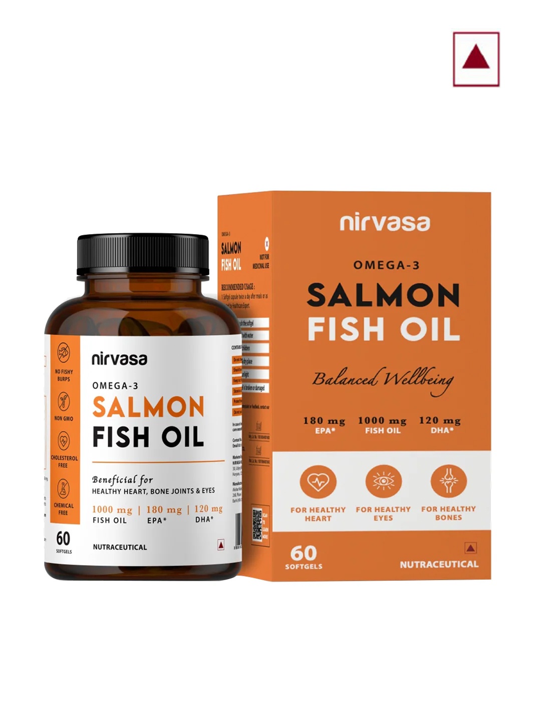 

Nirvasa 1000mg Omega 3 Salmon Fish Oil Capsules with 180 EPA & 120 DHA - 60 Capsules, White