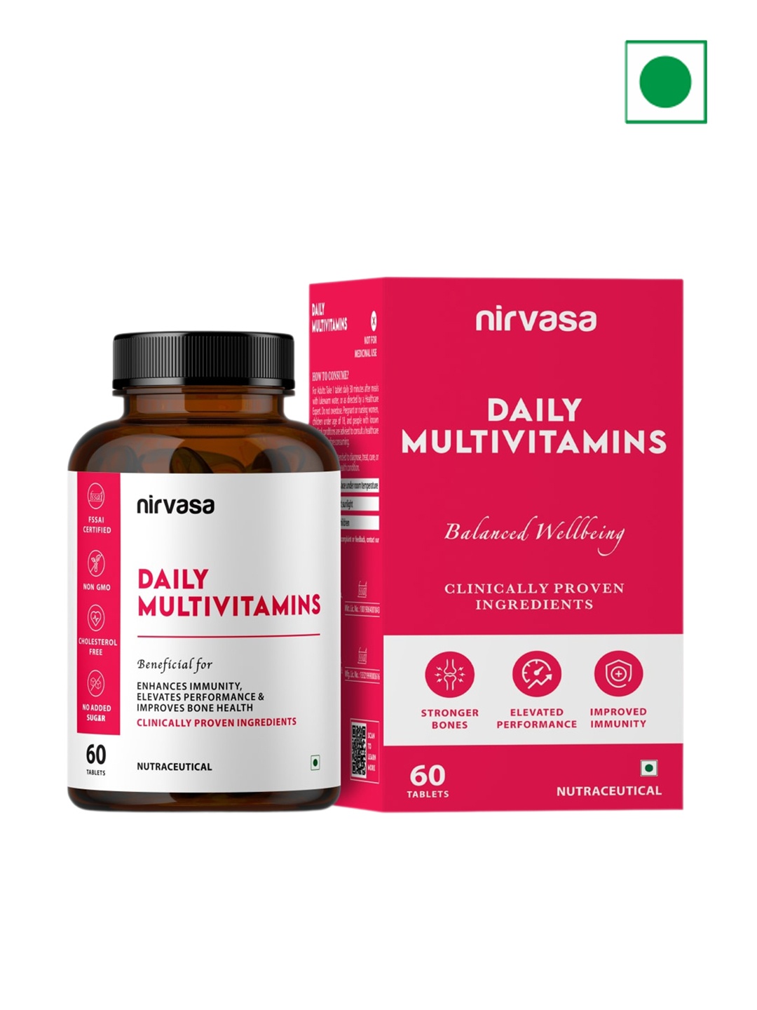 

Nirvasa Daily Multivitamin Tablets - Enhances Immunity & Energy - 60 Tablets, Pink