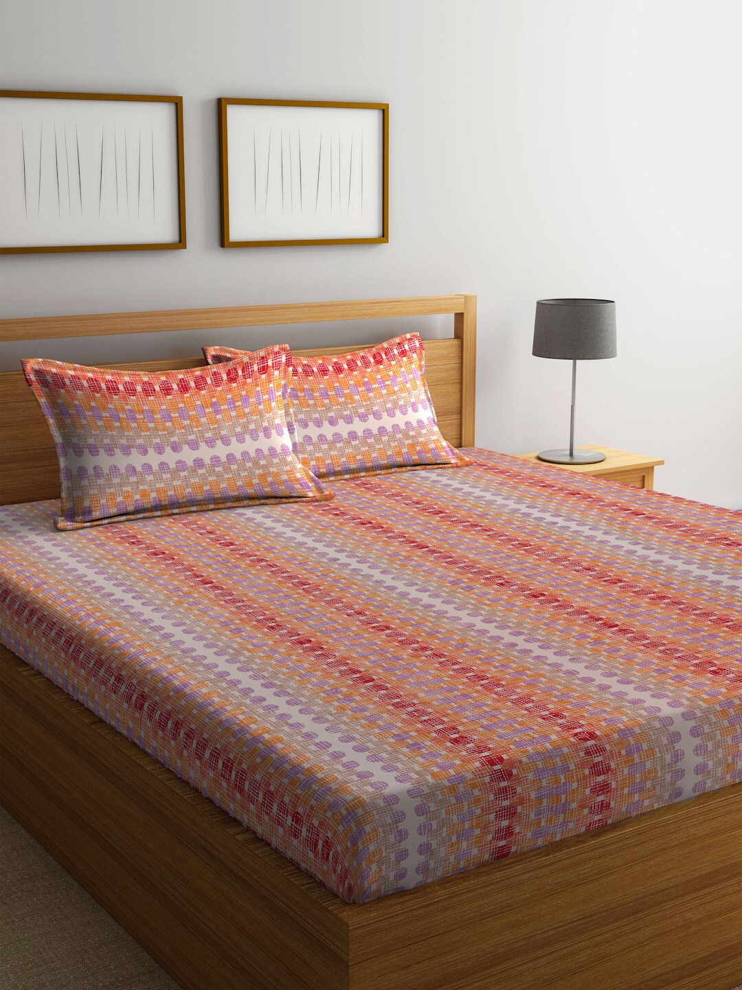

BOMBAY DYEING SilverBell 120TC One Double Bed Sheet With Two Pillow Cover, Orange