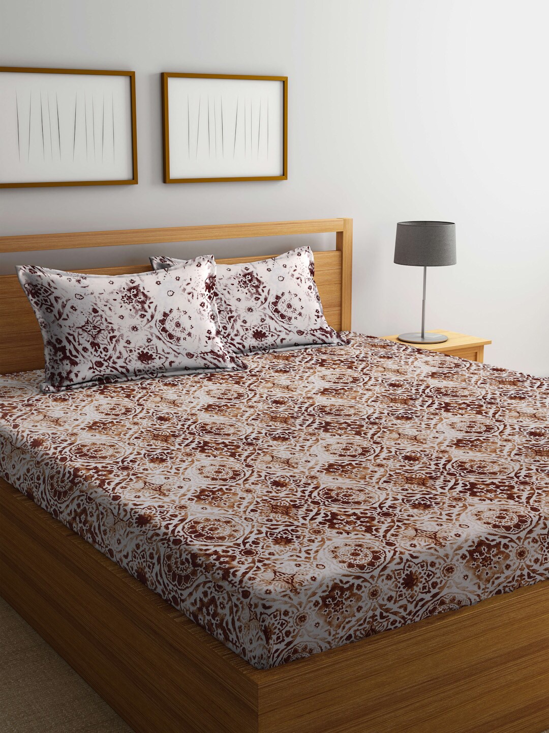 

BOMBAY DYEING Brown & White Cotton 210 TC King Bedsheet With 2 Pillow Covers