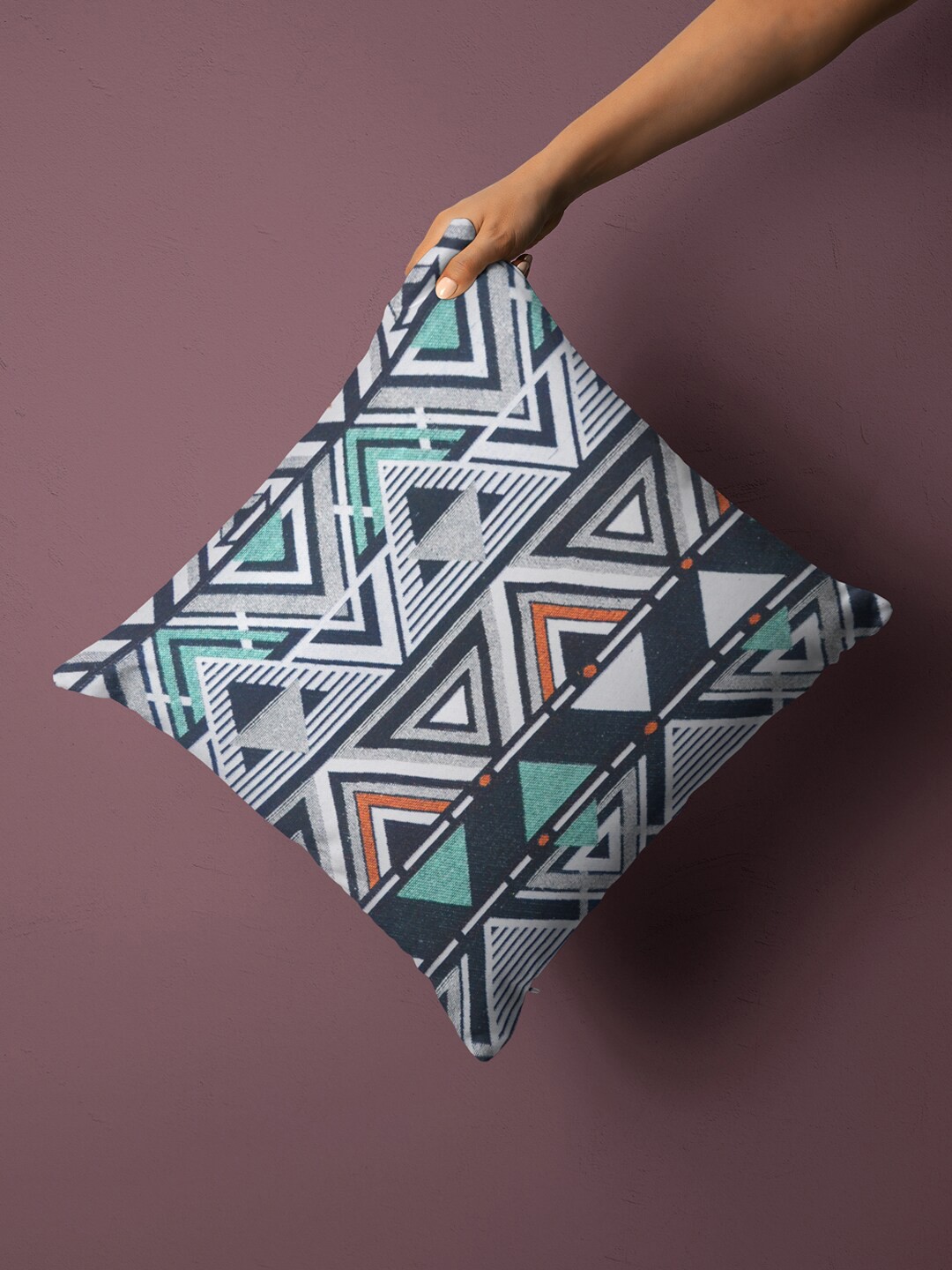 

BIANCA Green & White Geometric Square Cushion Cover