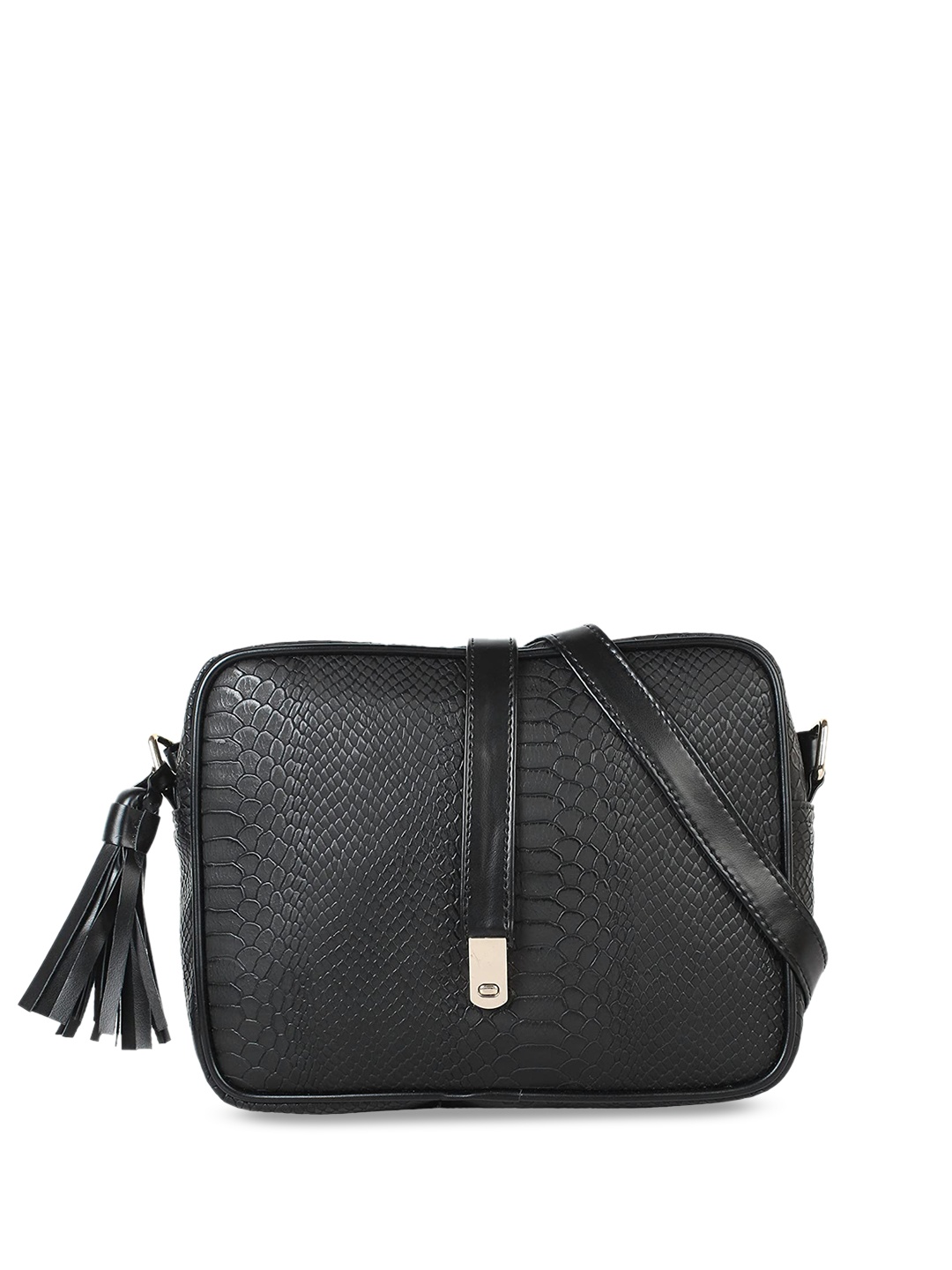 

Mast & Harbour Animal Textured PU Structured Fringed Sling Bag, Black