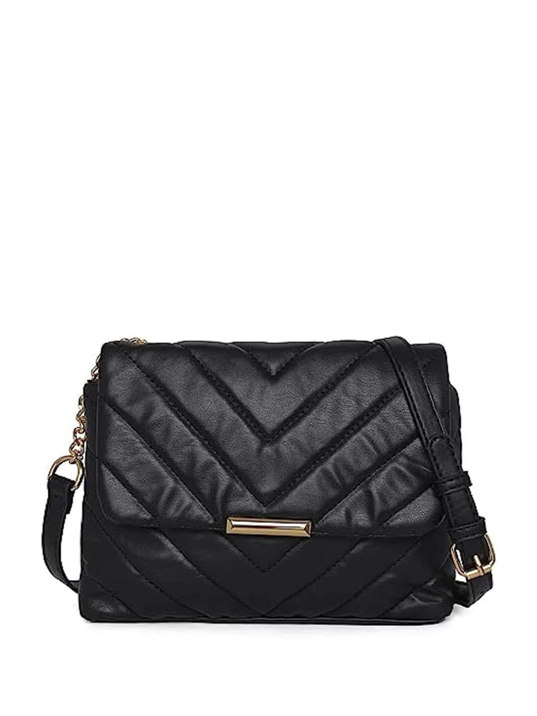 

Mast & Harbour Textured PU Structured Quilted Sling Bag, Black