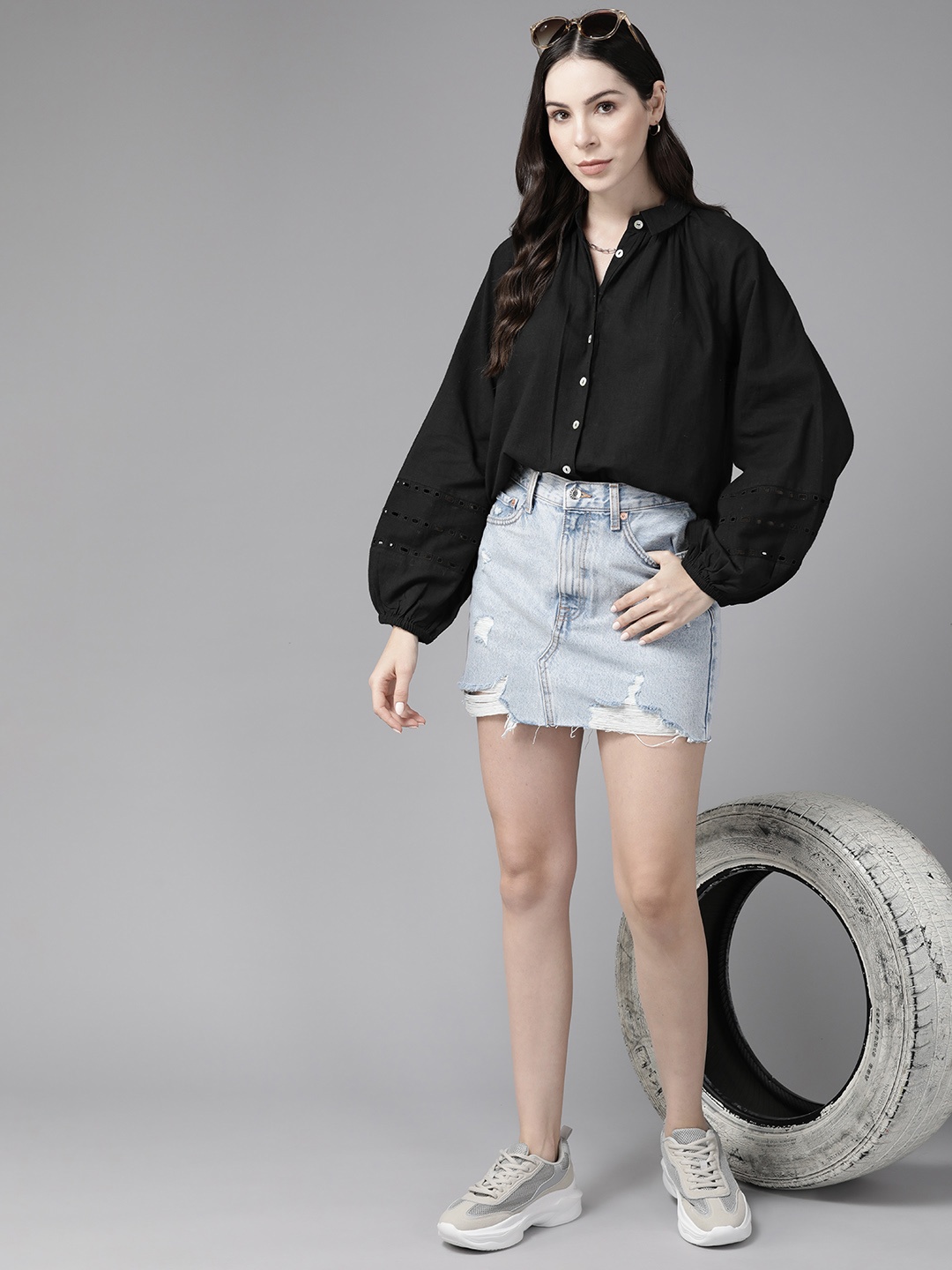 

Roadster Women Opaque Cotton Casual Shirt, Black