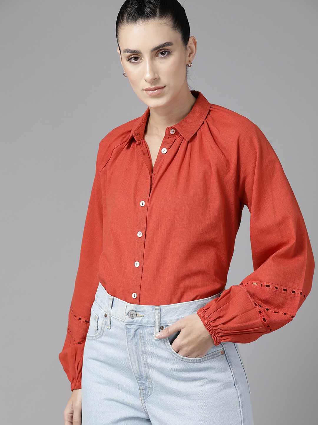 

Roadster Women Opaque Cotton Casual Shirt, Orange