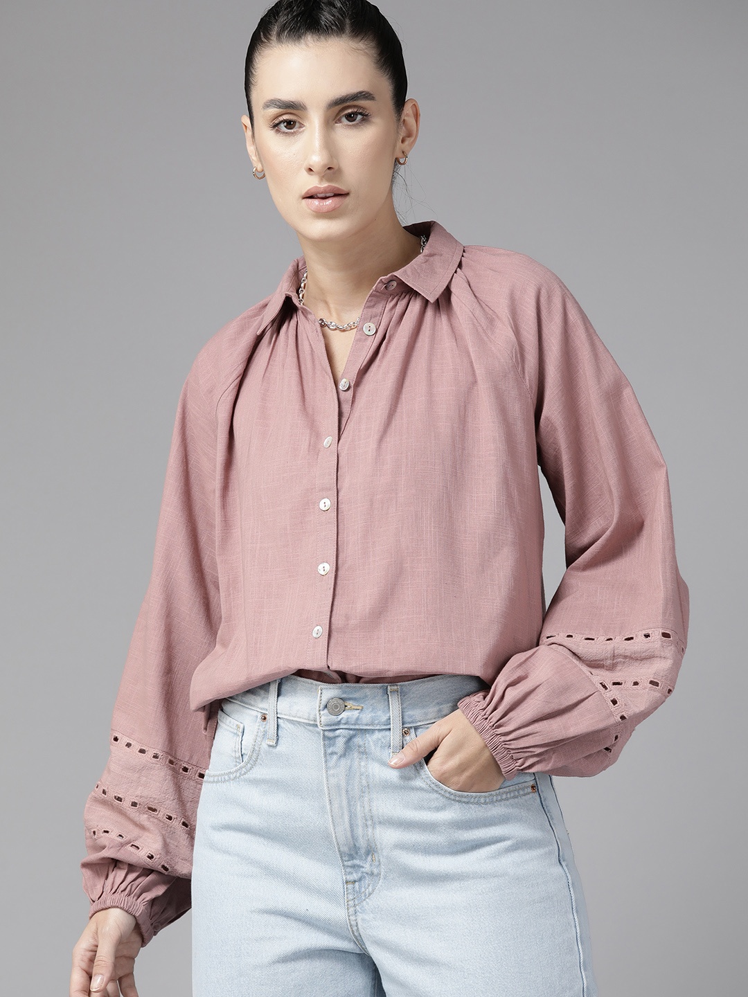 

Roadster Women Opaque Cotton Casual Shirt, Mauve