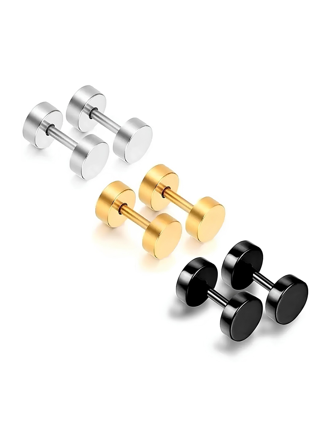 

KARISHMA KREATIONS Set Of 3 Contemporary Studs Earrings, Gold