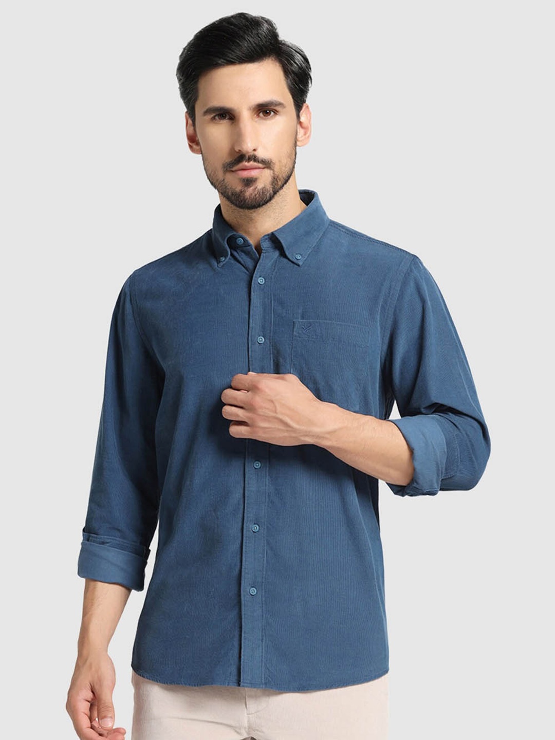 

Blackberrys Slim Comfort Fit Button-Down Collar Pure Cotton Casual Shirt, Blue