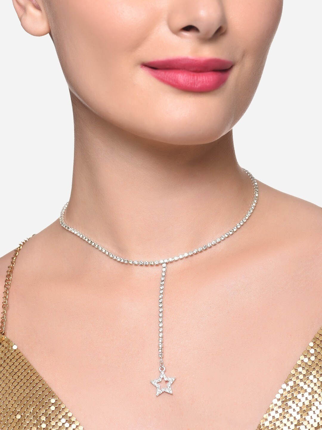 

Zaveri Pearls Silver-Plated Stone-Studded Star Pendant Chain