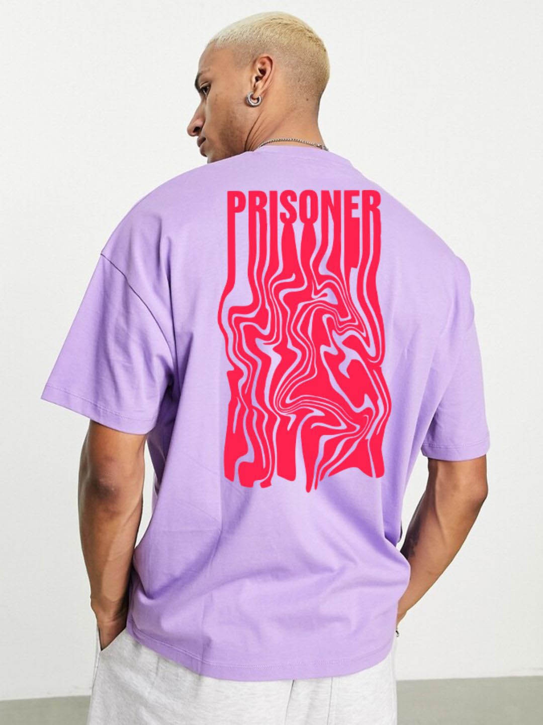 

Imsa Moda Graphic Printed Drop-Shoulder Sleeves Oversized Cotton T-shirt, Lavender