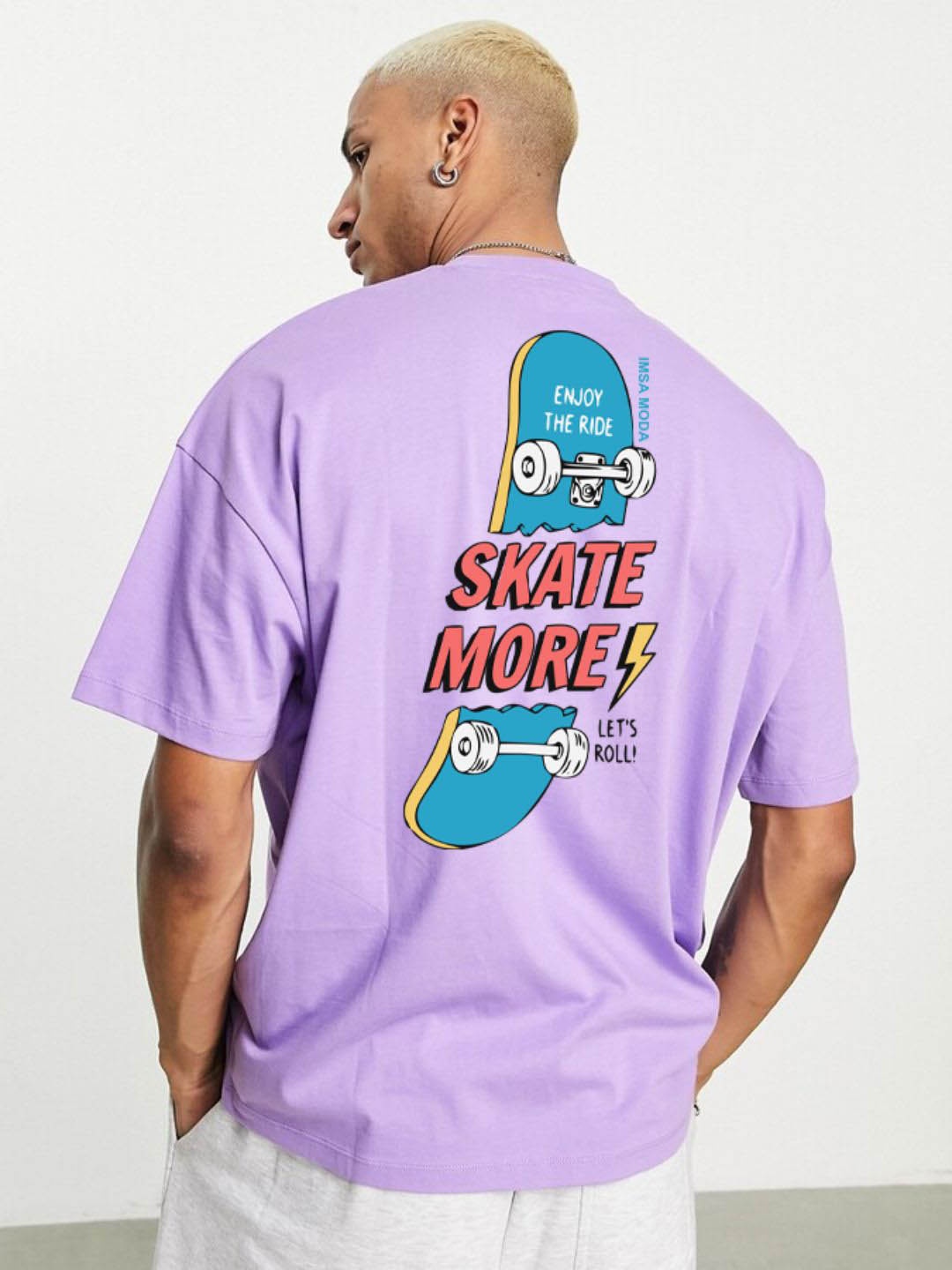 

Imsa Moda Graphic Printed Drop-Shoulder Pure Cotton Oversized T-shirt, Lavender