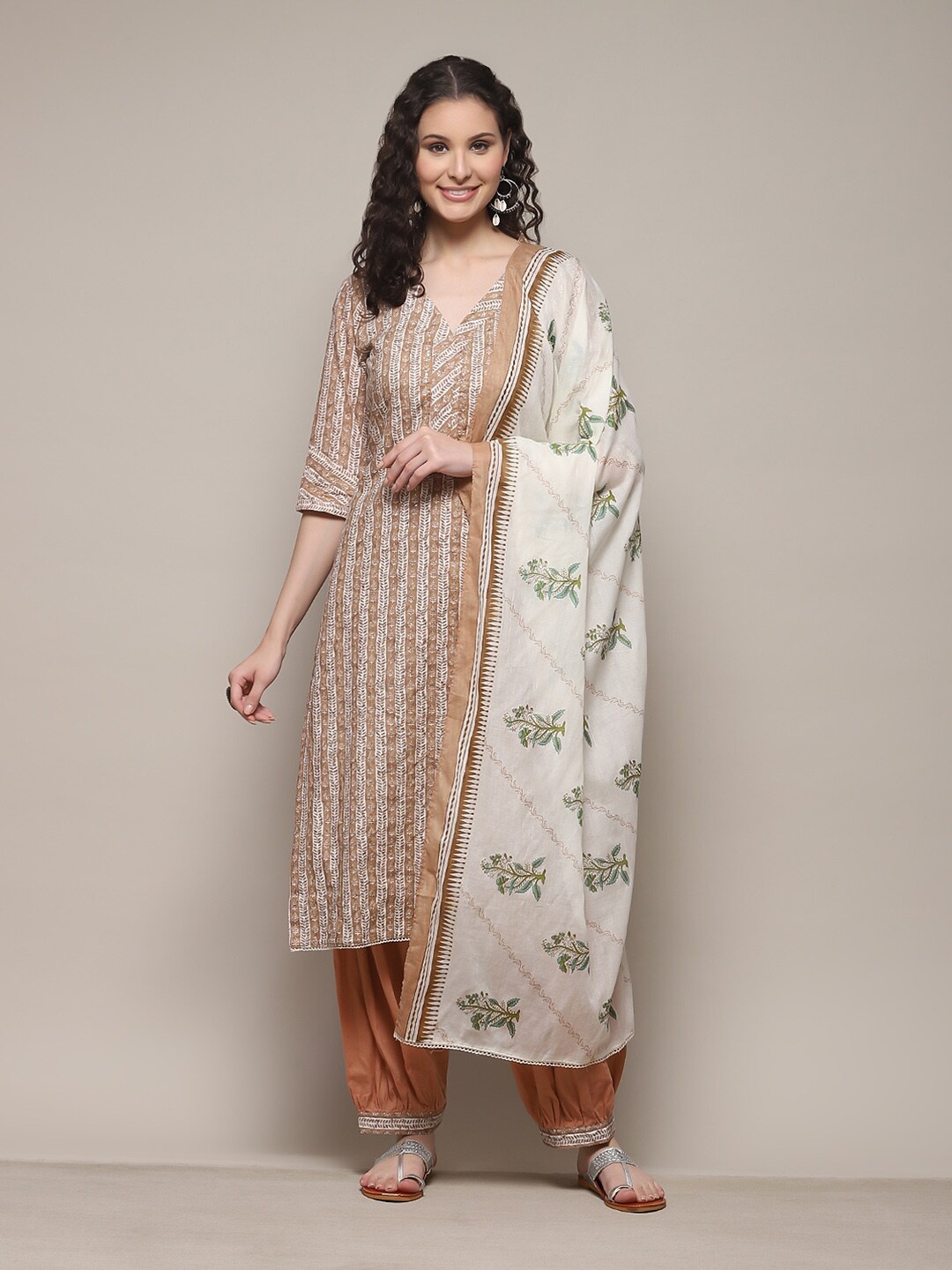 

Biba Ethnic Motifs Printed Unstitched Dress Material, Beige