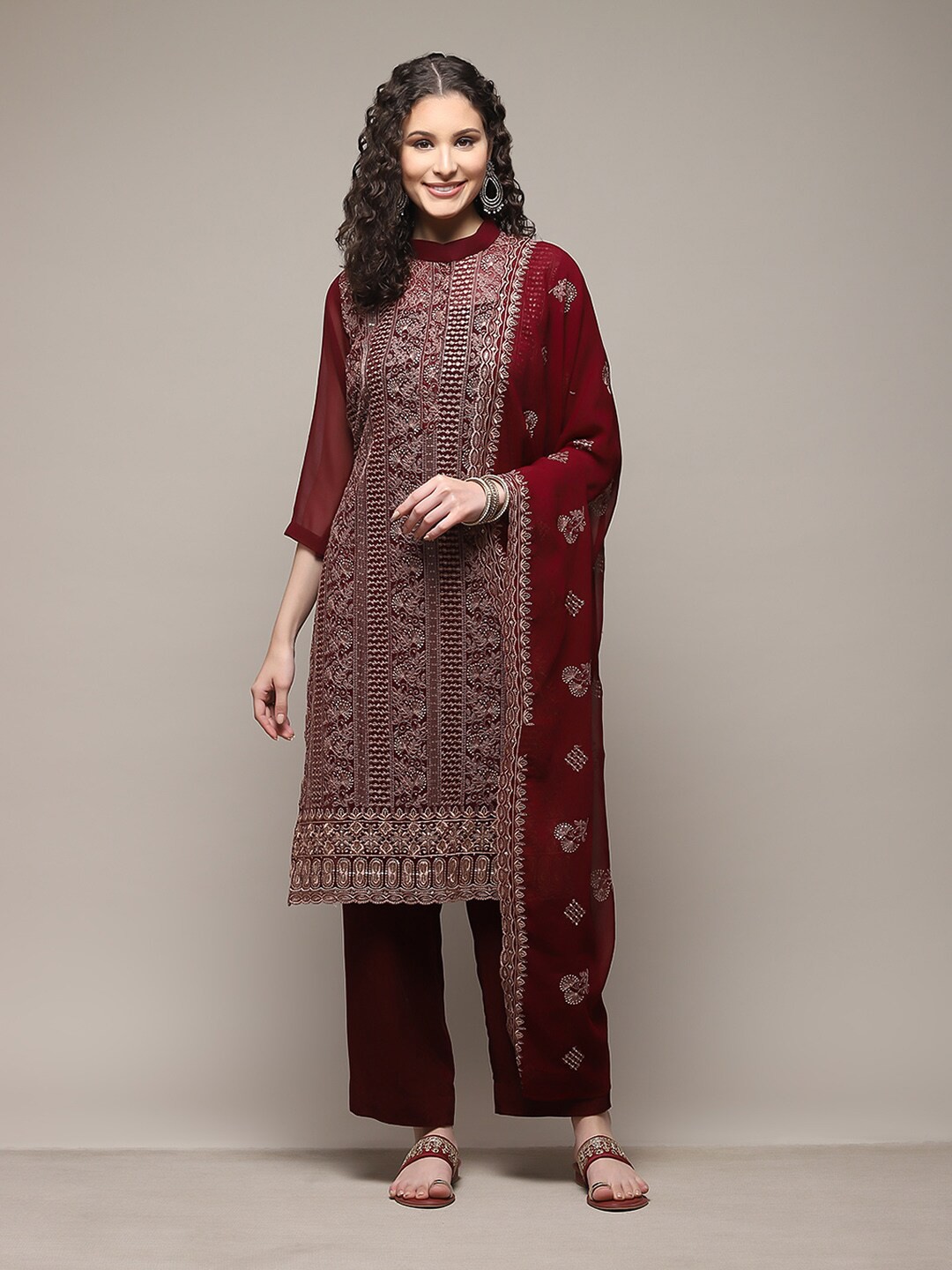 

Biba Floral Embroidered Sequined Unstitched Dress Material, Magenta