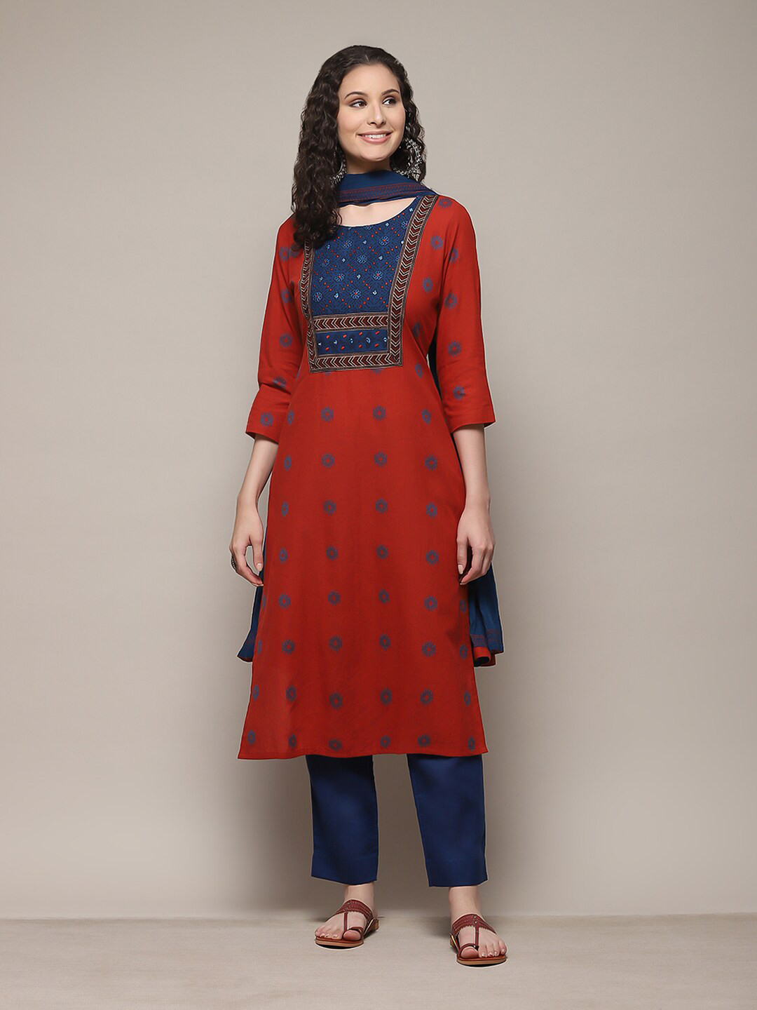 

Biba Ethnic Motifs Woven Designed Thread Work Unstitched Dress Material, Blue