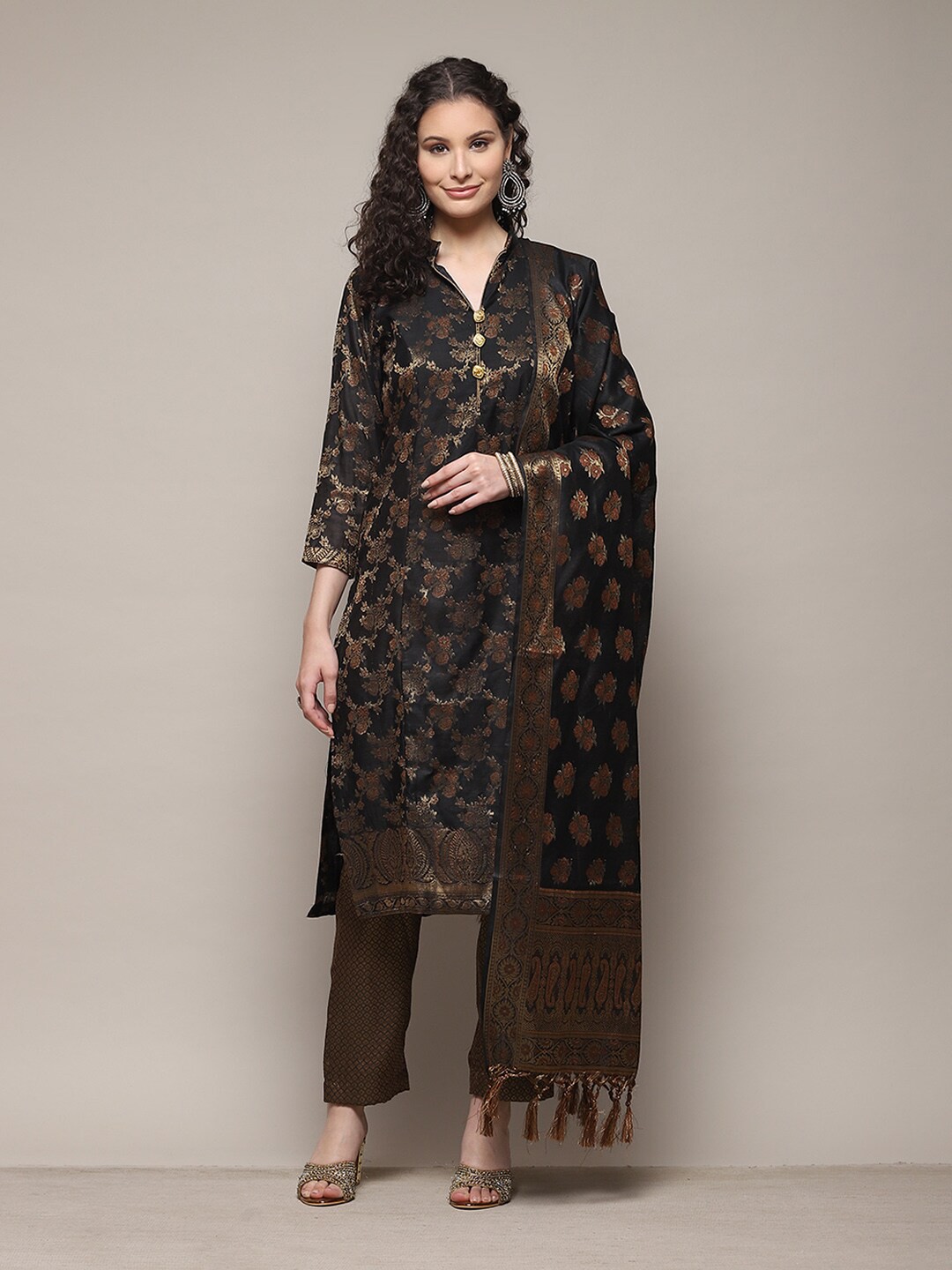 

Biba Floral Woven Design Unstitched Dress Material, Black