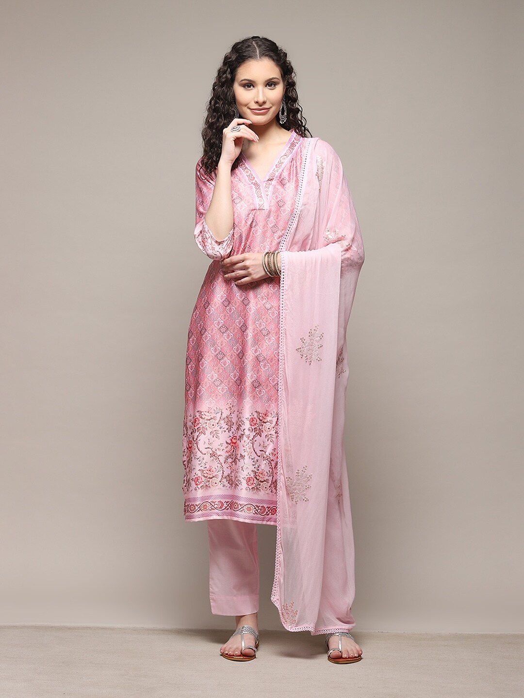 

Biba Floral Printed Unstitched Dress Material, Pink