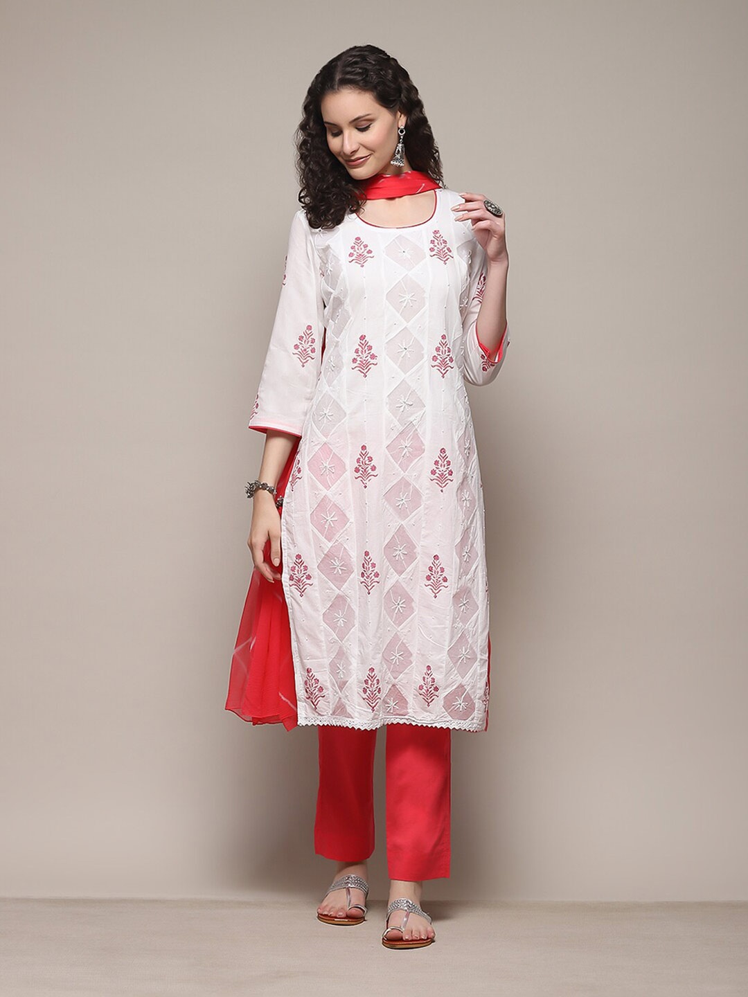 

Biba Floral Printed Sequinned Unstitched Dress Material, Pink