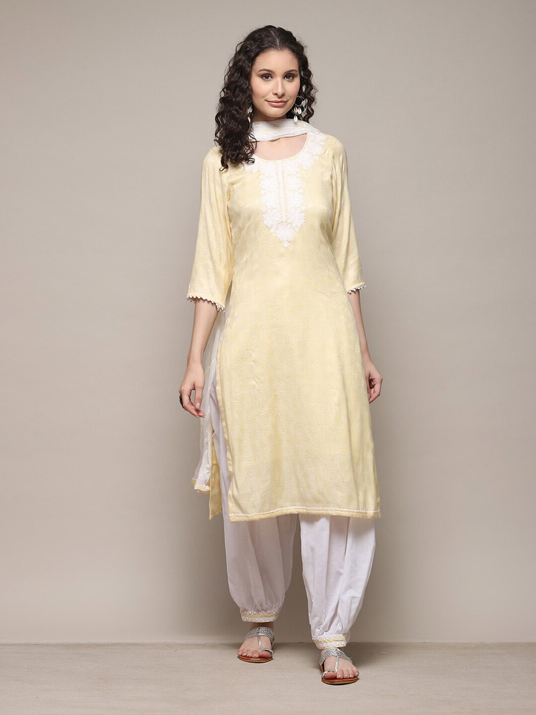 

Biba Woven Design Thread Work Unstitched Dress Material, Yellow