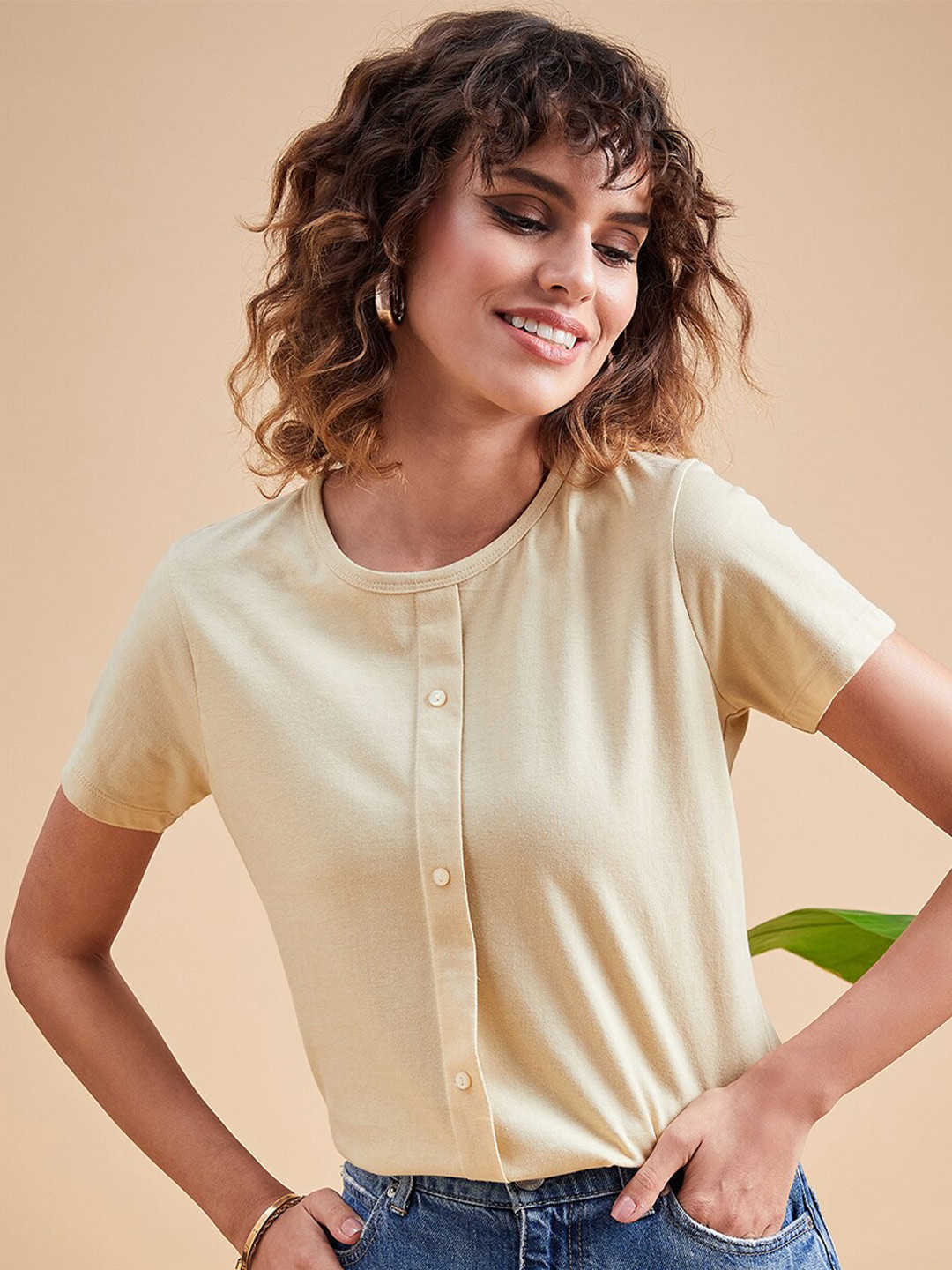 

MINT STREET Short Sleeves Pure Cotton Top, Cream