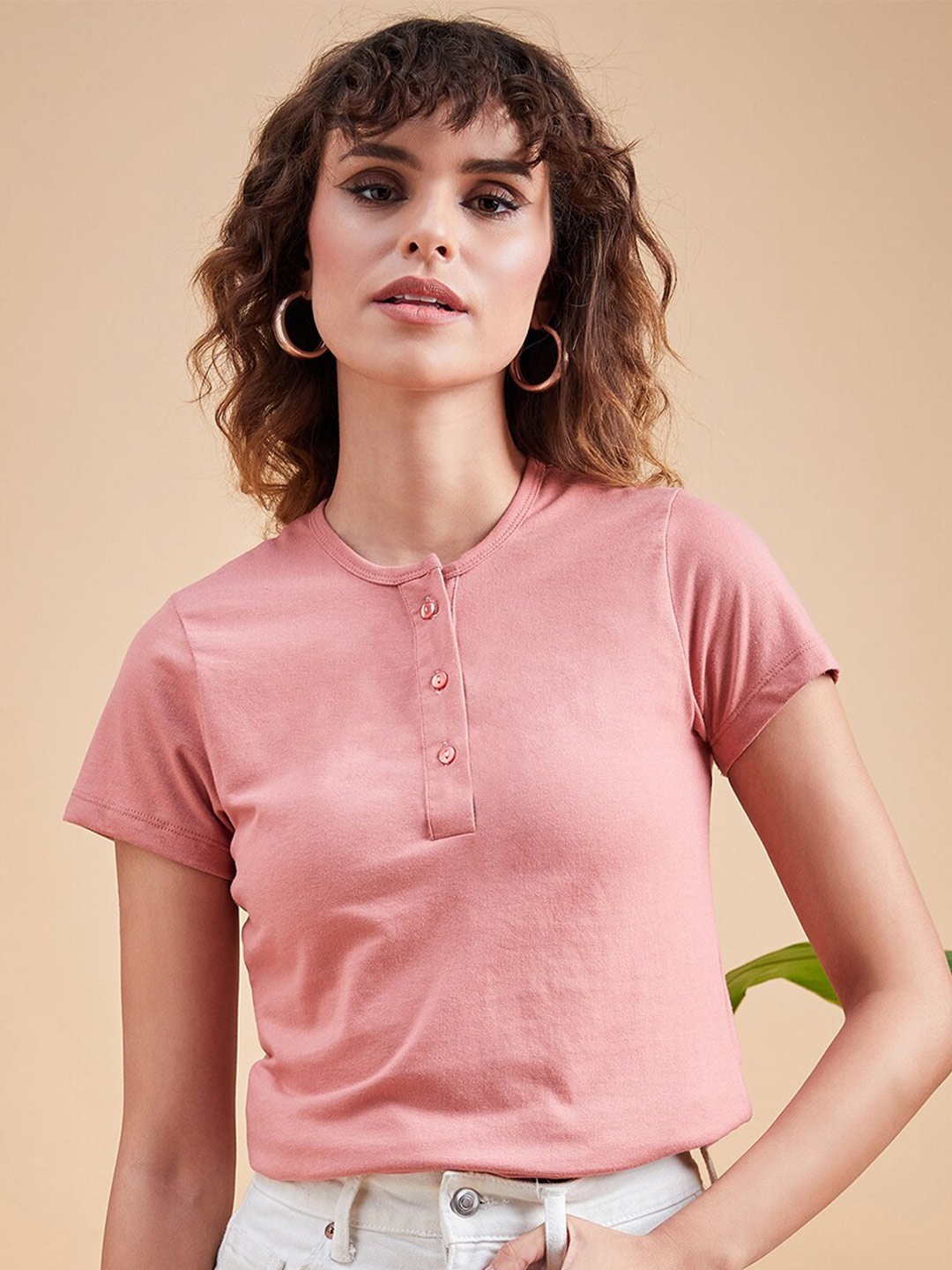 

MINT STREET Henley Neck Pure Cotton T-shirt, Rust