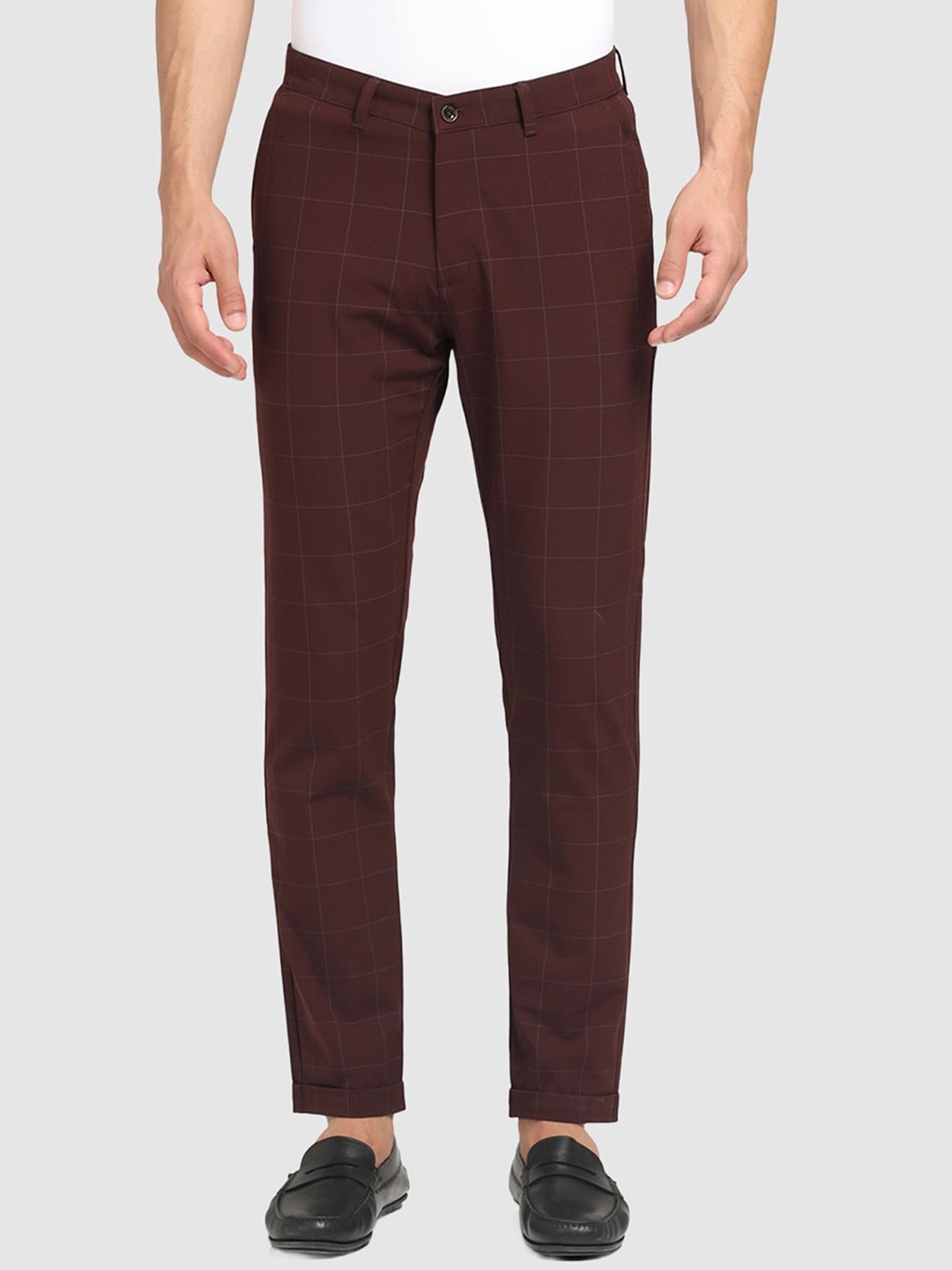 

Blackberrys Men Red Checked Skinny Fit Low-Rise Trousers