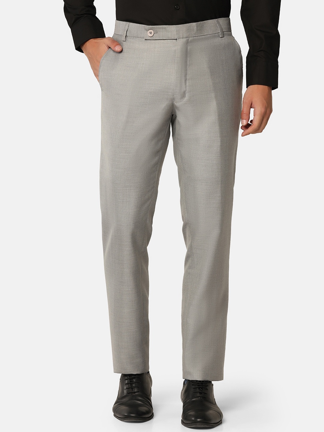 

TAHVO Men Comfort Slim Fit Formal Trousers, Grey