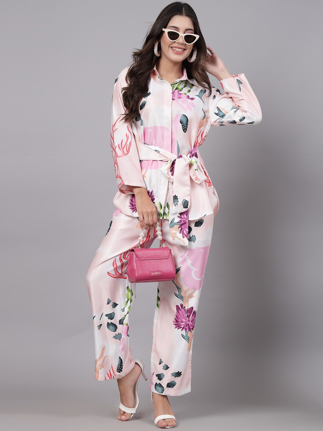

Molly & Michel Floral Print Shirt & Trousers Co-Ords, Pink