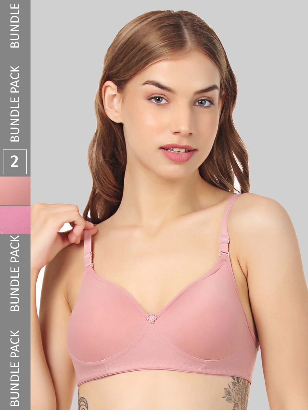 

FUNAHME Pack Of 2 Full Coverage Non Padded Bras, Peach