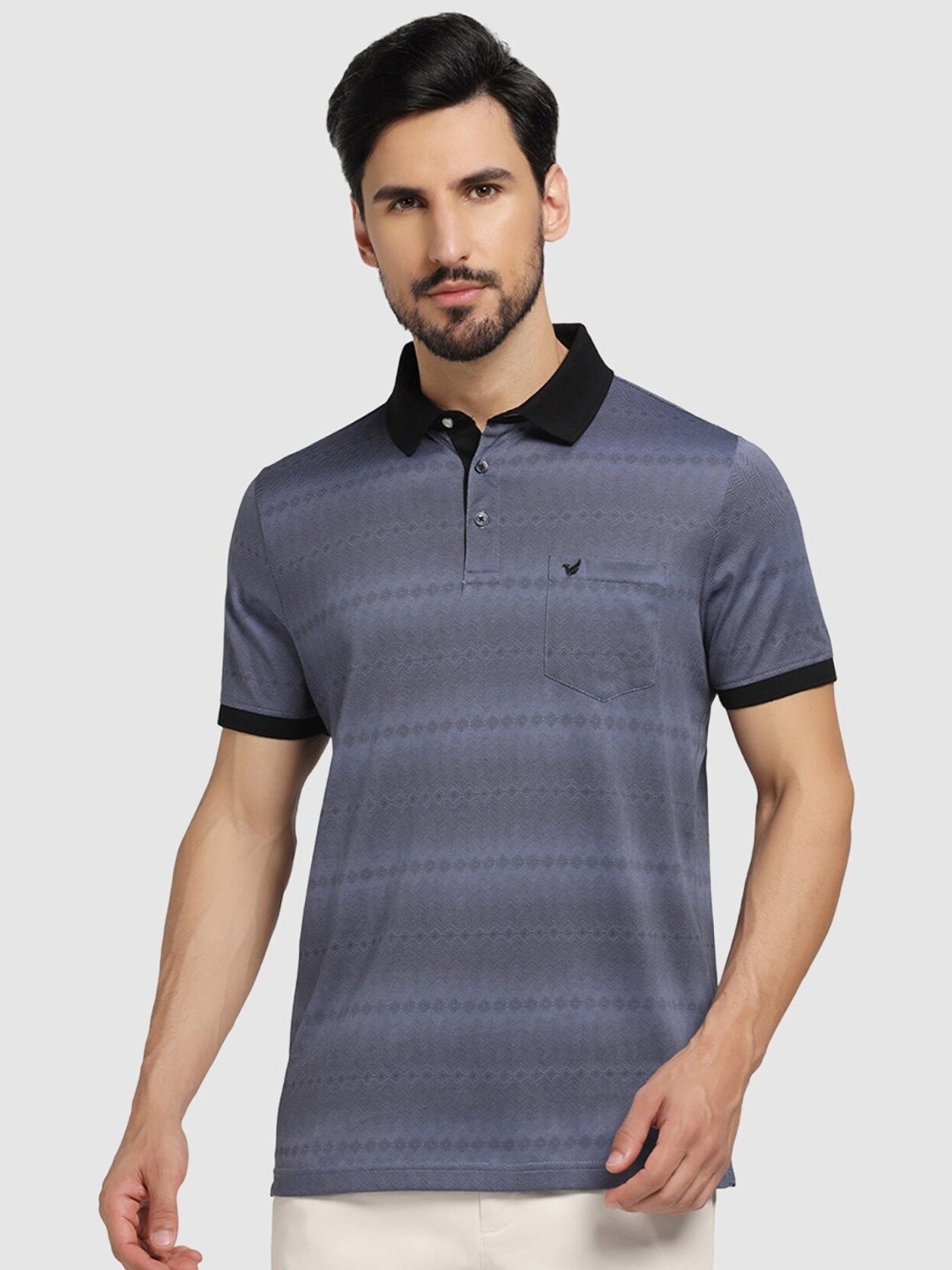 

Blackberrys Striped Polo Collar Slim Fit Pure Cotton T-shirt, Navy blue