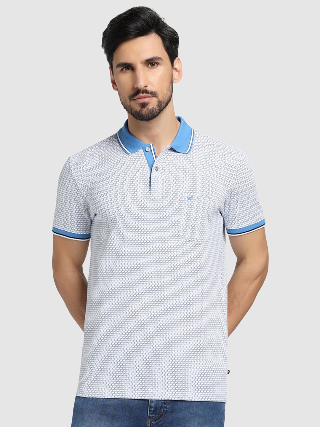 

Blackberrys Geometric Printed Polo Collar Pockets Slim Fit T-shirt, Blue