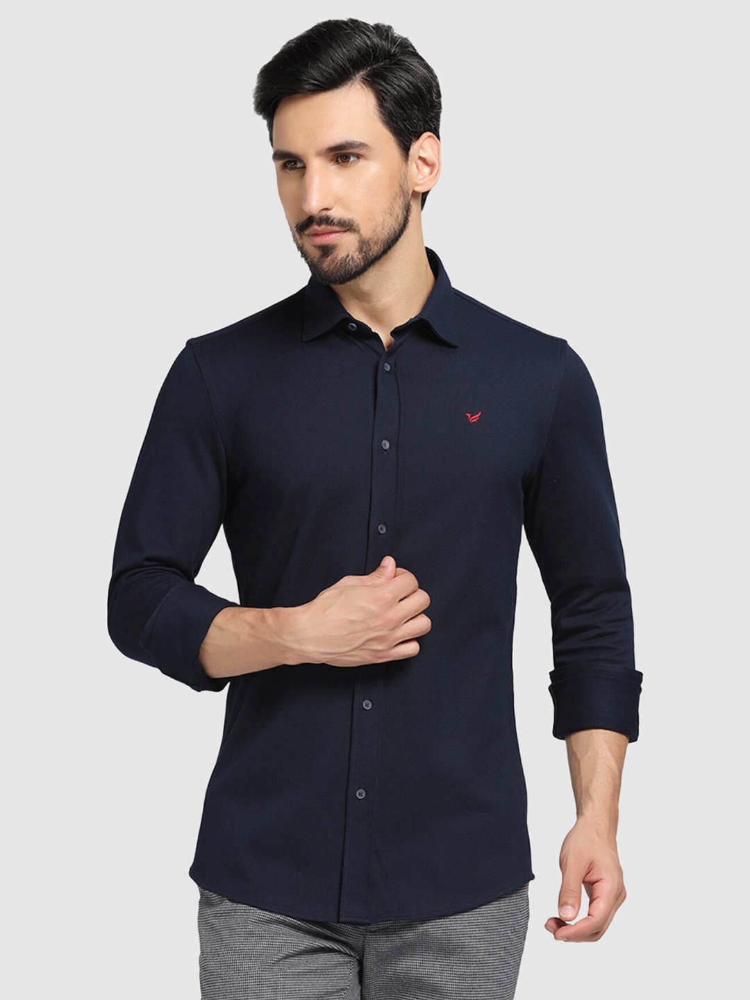 

Blackberrys Straight Slim Fit Opaque Pure Cotton Casual Shirt, Navy blue