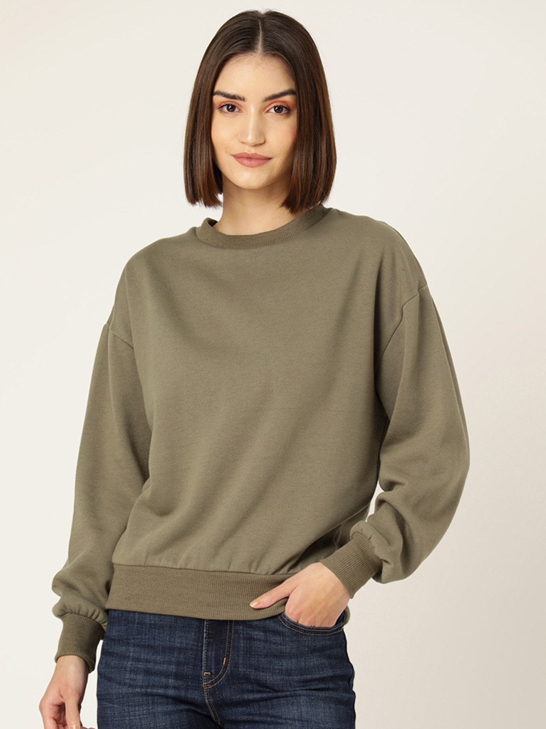 

Rue Collection Solid Fleece Sweatshirt, Khaki