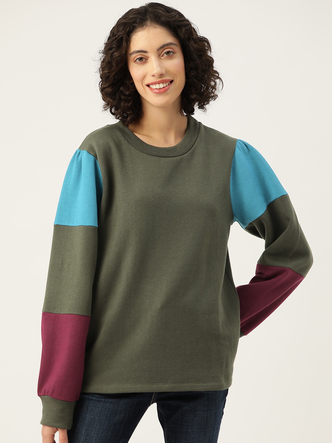 

Rue Collection Colourblocked Longline Fleece Sweatshirt, Olive