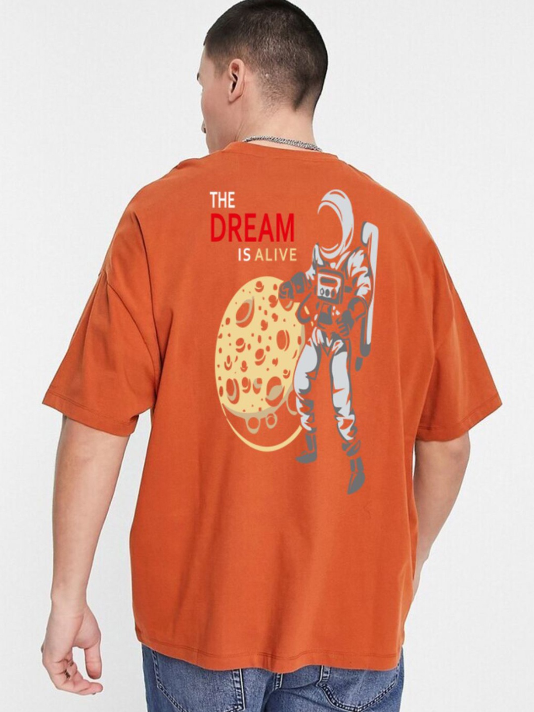 

Imsa Moda Graphic Printed Drop-Shoulder Sleeves Cotton T-shirt, Orange