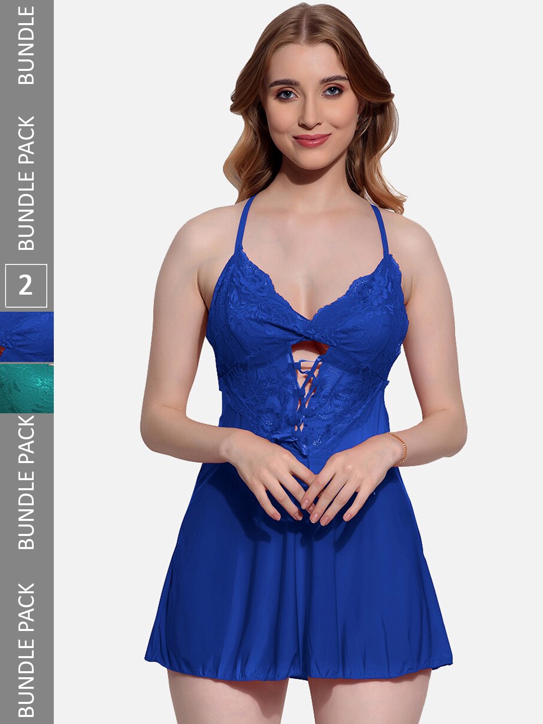 

FIMS Pack Of 2 Self Design Shoulder Straps Net Baby Doll, Blue