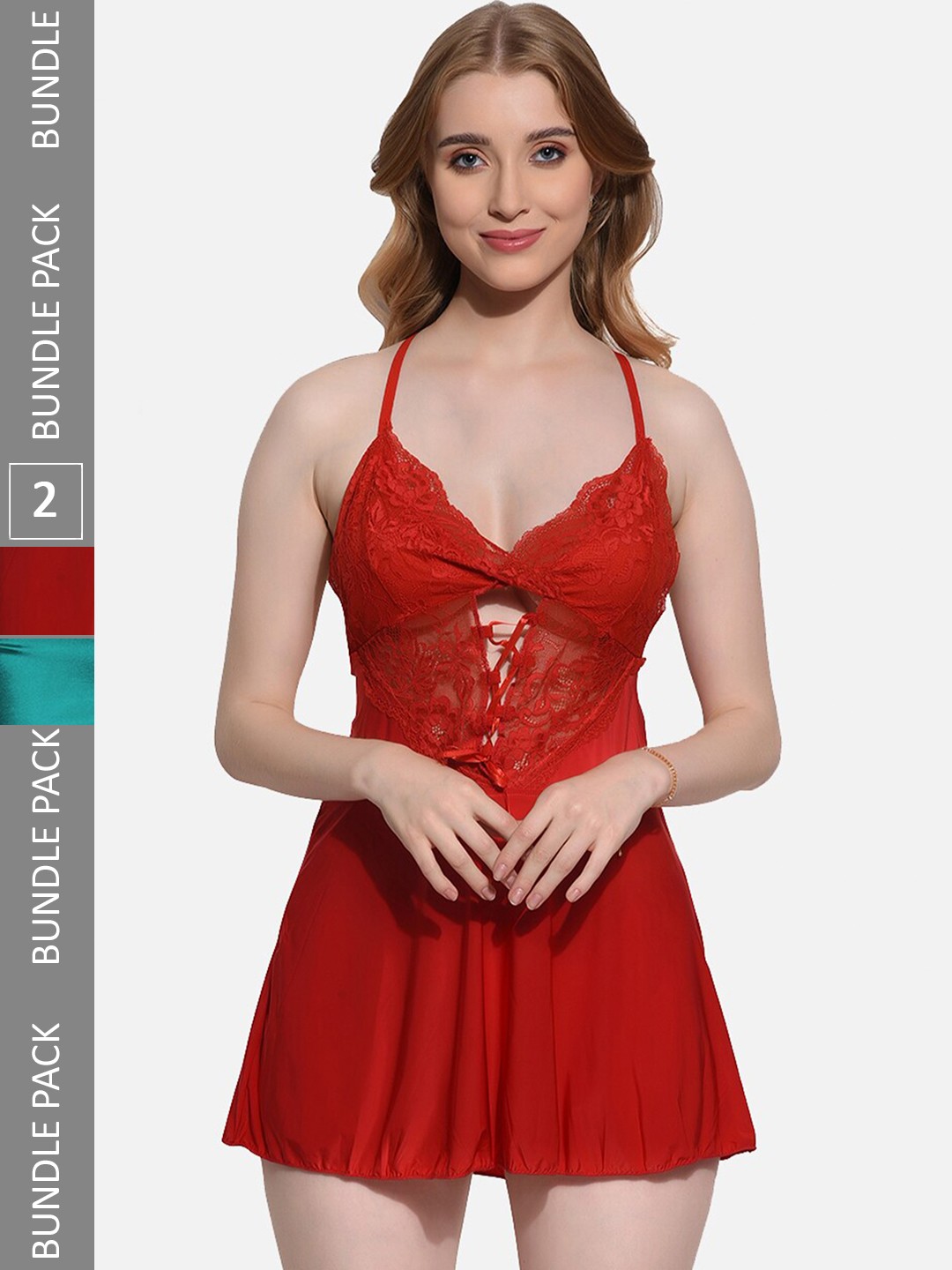 

FIMS Pack Of 2 Self Design Shoulder Straps Net Baby Doll, Red