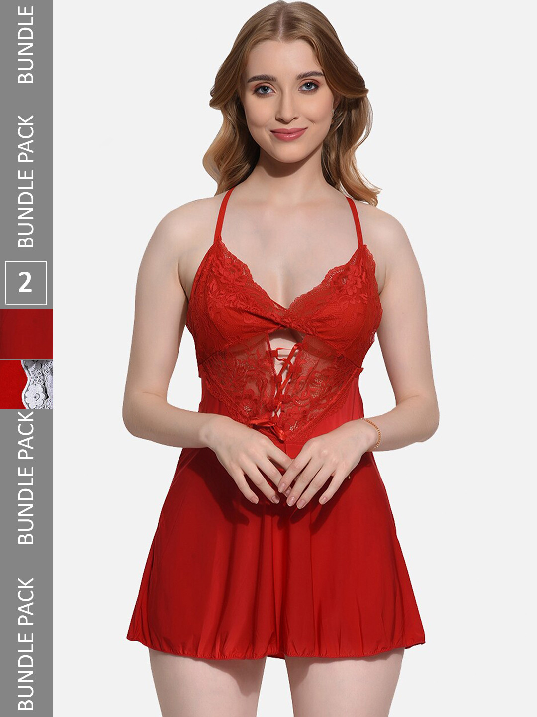 

FIMS Pack Of 2 Self Design Shoulder Straps Net Baby Doll, Red