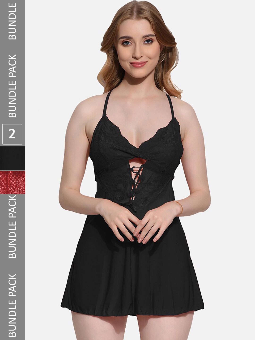 

FIMS Pack Of 2 Self-Design Baby Doll, Black