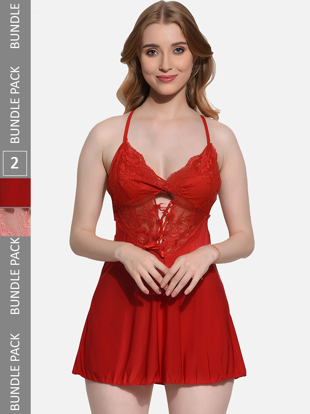 

FIMS Pack Of 2 Self Design Shoulder Straps Net Baby Doll, Red
