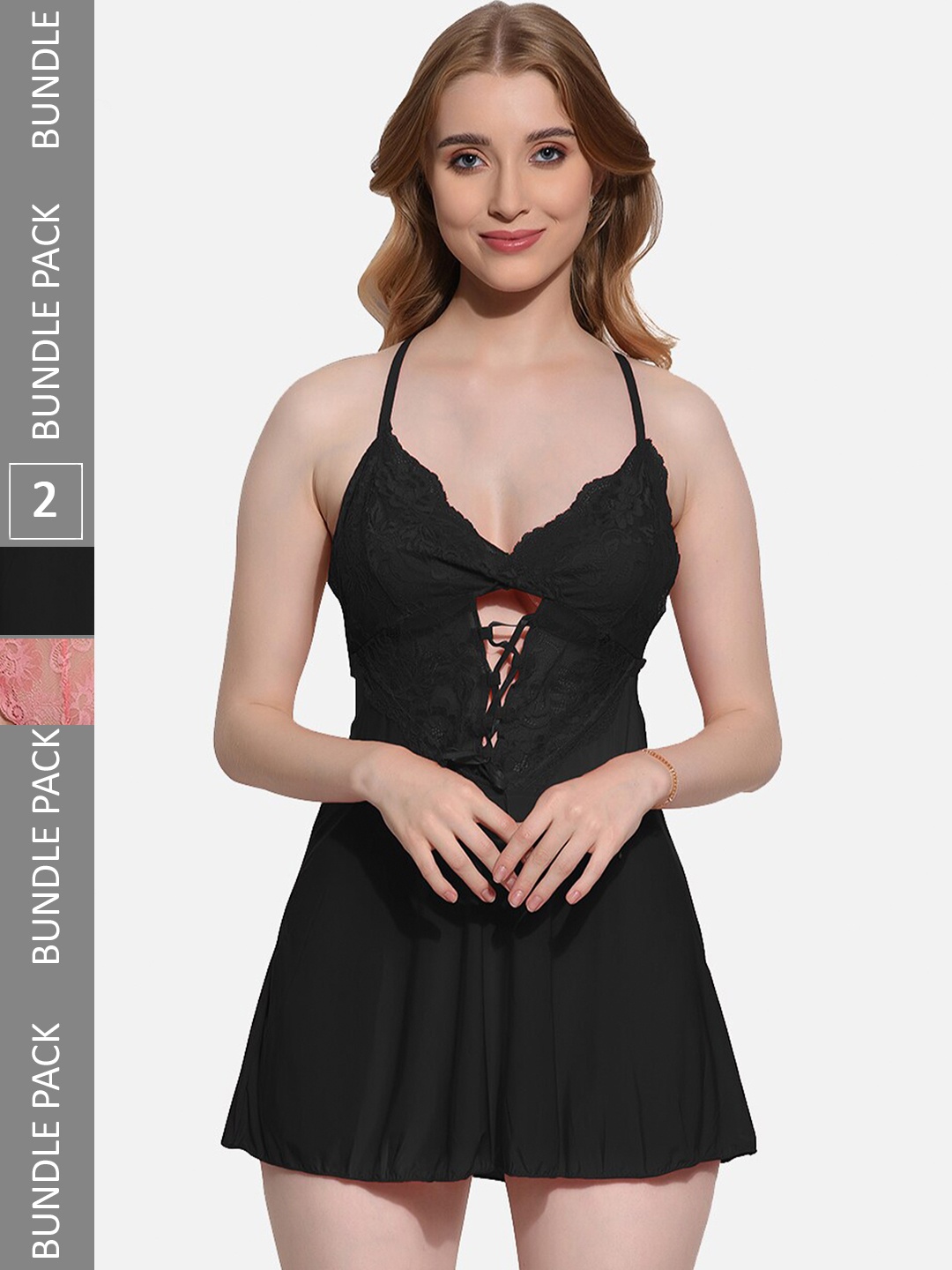 

FIMS Pack Of 2 Self Design Shoulder Straps Net Baby Doll, Black