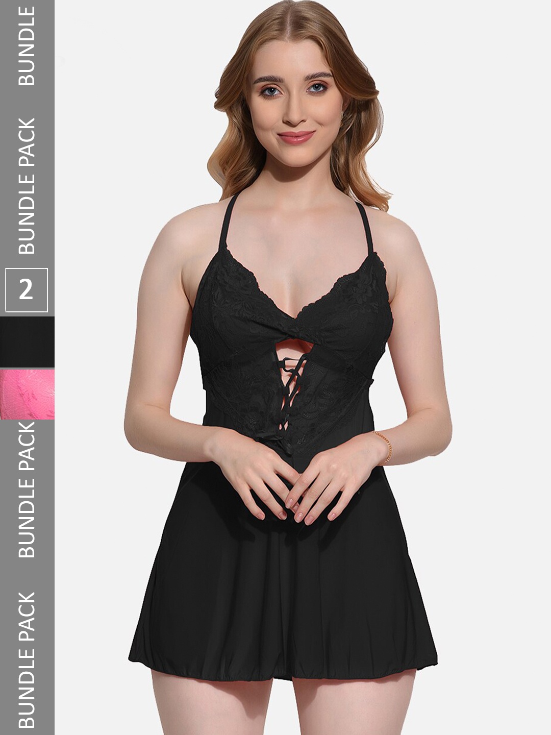 

FIMS Pack Of 2 Self Design Shoulder Straps Baby Doll, Black